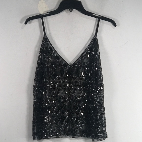 Baynoyia Tops - Baynoyia Semi See Through Sparkly Tank Top, Women's Size S - Black